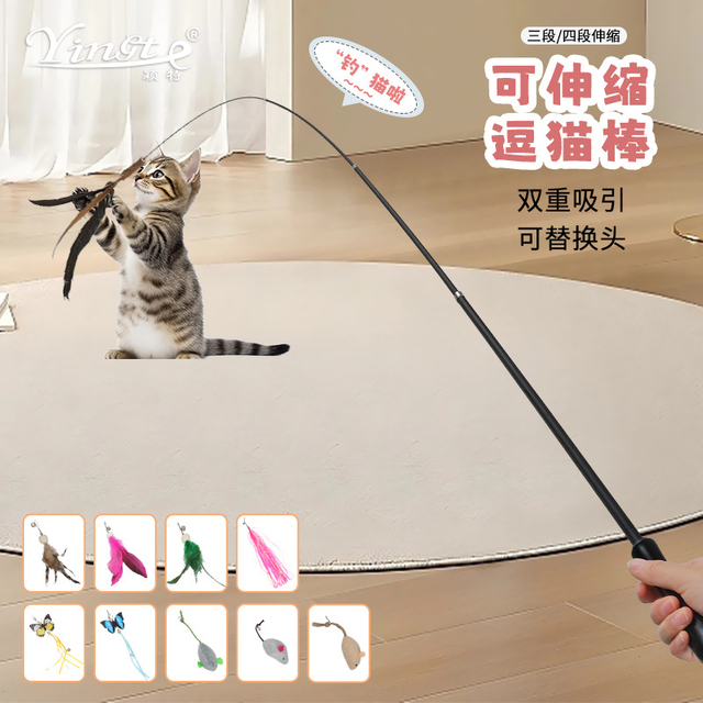 Retractable Cat Toy Long Pole Interactive Cudgel for Playful Pets