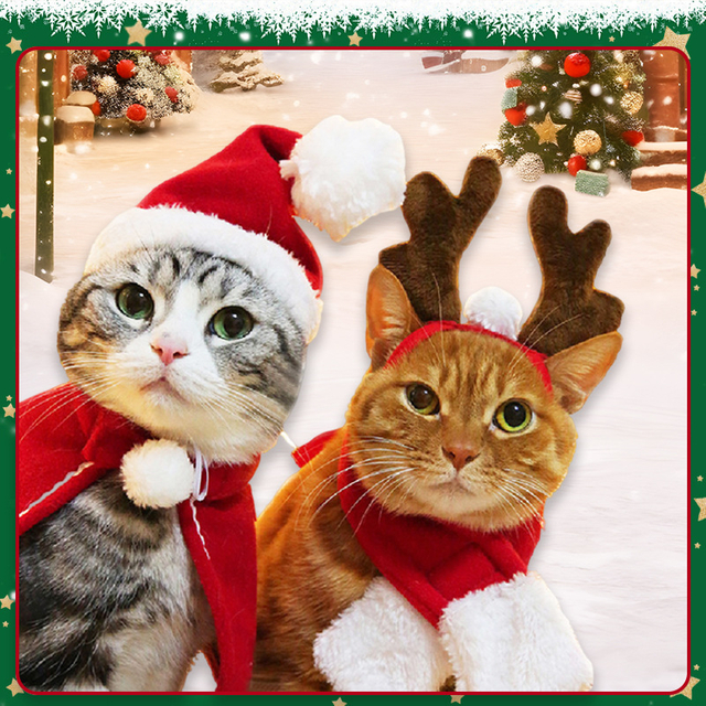Christmas Cat Dog Hat Headwear Scarf Cape to Dress Cape