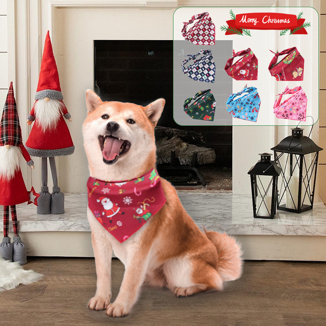 Christmas Triangle Bib for Dogs with Stylish Plaid and Towel Design