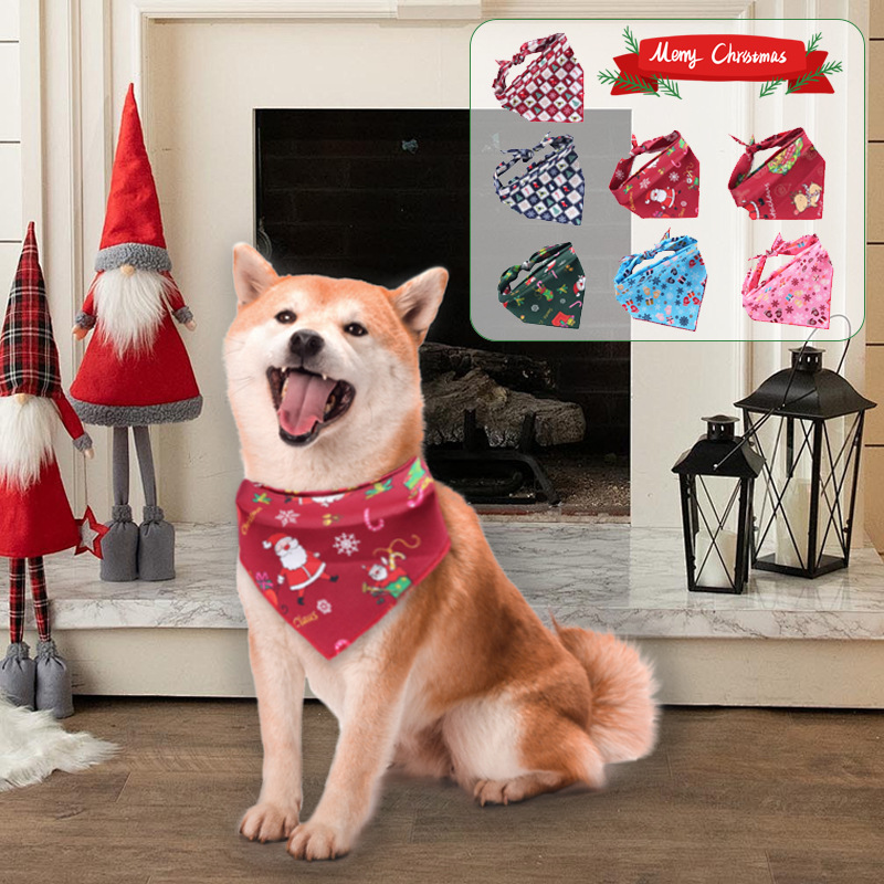 Christmas Triangle Bib for Dogs with Stylish Plaid and Towel Design